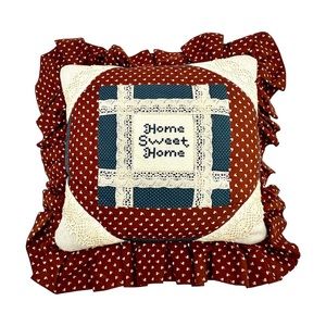 Vintage Home Sweet Home Needlepoint Quilted Pillow
